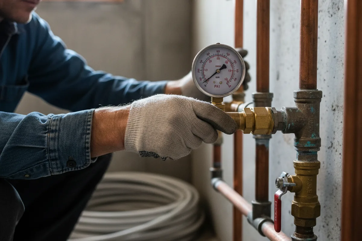 Pressure testing a repaired line during Water Line Repair in Keeling